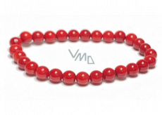 Coral Bamgbus red bracelet elastic natural stone, ball 6 mm / 16 - 17 cm
