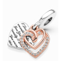 Sterling Silver 925 Rose Unconditional Love - intertwined heart, 2in1 love bracelet pendant