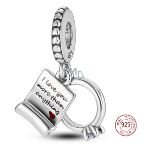 Charm Sterling silver 925 Engagement ring and wedding vows, I love you more than anything 2in1, love bracelet pendant