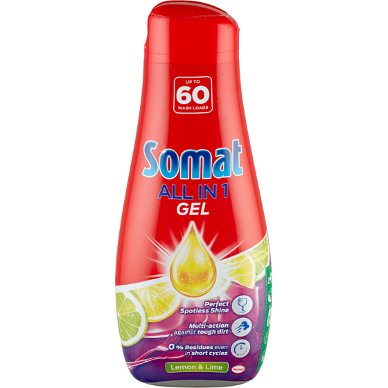 Somat All in 1 Lemon & Lime Dishwasher Gel for effective cleaning and bright shine 60 doses 1080 ml