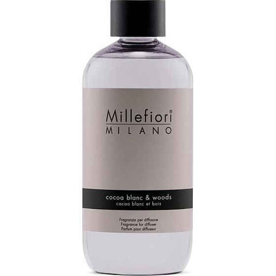 Millefiori Milano Natural Cocoa Blanc & Woods - White Cocoa and Woods Diffuser Refill for Fragrance Sticks 250 ml
