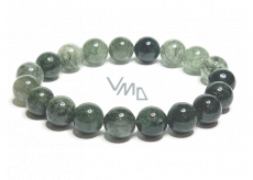 Crystal with actinolite bracelet elastic natural stone, bead 10 mm / 16 - 17 cm, stone stones