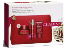 Clarins Super Restorative day cream for all skin types 50 ml + night cream for all skin types 50 ml + active serum for smoothing facial contours 10 ml + cosmetic bag, cosmetic set for women