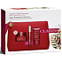 Clarins Super Restorative day cream for all skin types 50 ml + night cream for all skin types 50 ml + active serum for smoothing facial contours 10 ml + cosmetic bag, cosmetic set for women