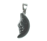 Obsidian Moon pendant natural stone, hand cut figurine 2,2 x 10 mm, stone of salvation