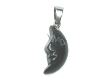 Obsidian Moon pendant natural stone, hand cut figurine 2,2 x 10 mm, stone of salvation