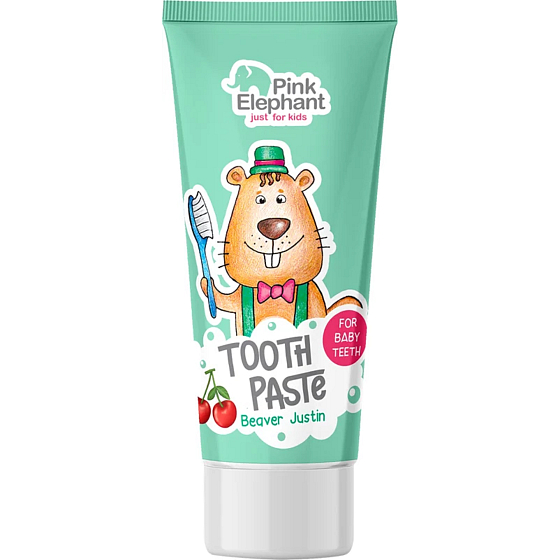 Pink Elephant Beaver Justin with cherry flavour toothpaste for children 50 ml