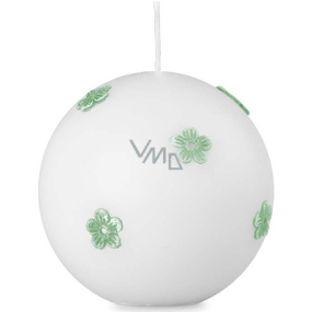 Emocio Mat white with green flowers candle ball 70 mm