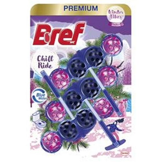 Bref Premium Chill Ride WC block for hygienic cleanliness and freshness of your toilet, colours water, Mega pack limited edition 3 x 50 g