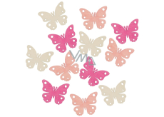 Wood butterflies beige-orange-pink 4 cm 12 pieces