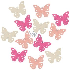 Wood butterflies beige-orange-pink 4 cm 12 pieces