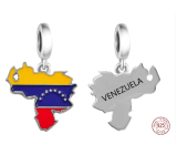 Charm Sterling Silver 925 Venezuela Flag - Swinging Map, Travel Bracelet Pendant