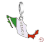 Charm Sterling Silver 925 Mexico Flag - Swinging Map, Travel Bracelet Pendant