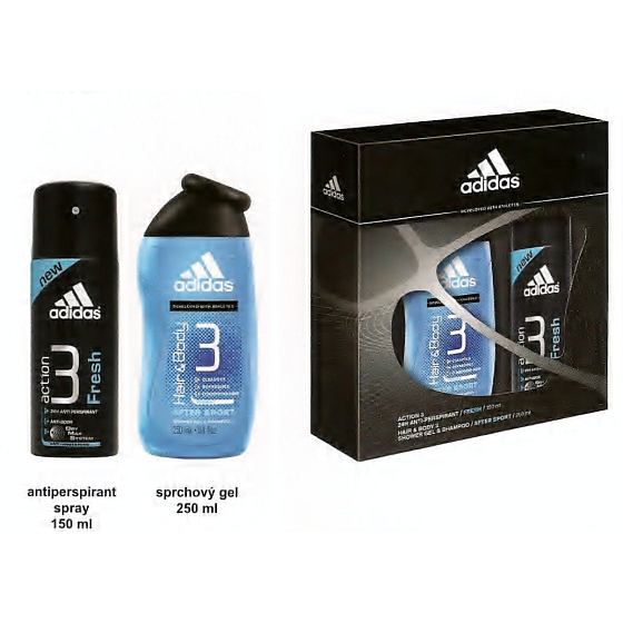 Adidas Action 3 Fresh antiperspirant deodorant spray for men 150 ml + shower gel 250 ml, gift set