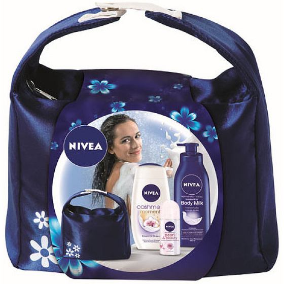 Nivea Milk shower gel 250 ml + antiperspirant roll-on 50 ml + body lotion 400 ml + bag, cosmetic set for women