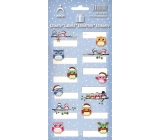 Sheet of Christmas label stickers Owls blue sheet 12 labels