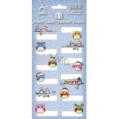Sheet of Christmas label stickers Owls blue sheet 12 labels