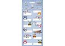 Arch Christmas labels stickers Owls blue arch 12 labels