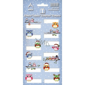 Arch Christmas labels stickers Owls blue arch 12 labels