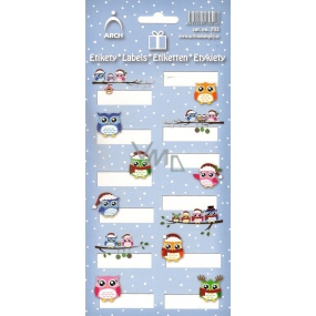 Sheet of Christmas label stickers Owls blue sheet 12 labels