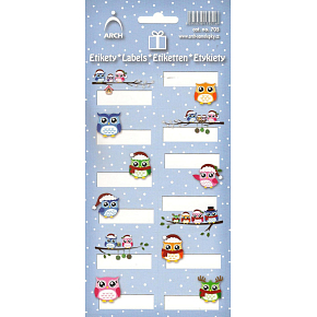 Sheet of Christmas label stickers Owls blue sheet 12 labels