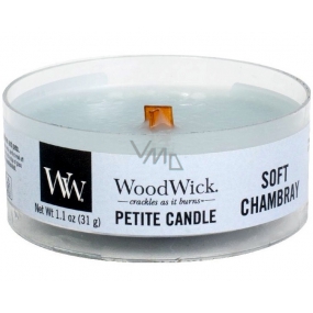 WoodWick Soft Chambray - Clean linen scented candle with wooden wick petite 31 g