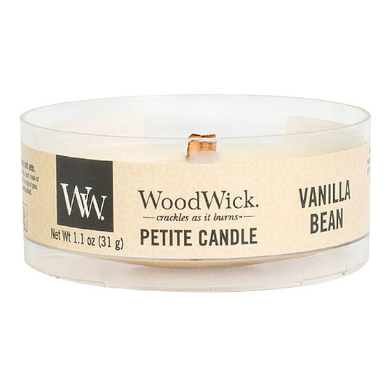 WoodWick Vanilla Bean - Vanilla pod scented candle with wooden wick petite 31 g