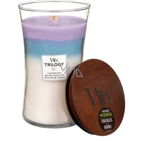 WoodWick Trilogy Calming Retreat - Soothing and relaxing scented candle with wooden wick and lid glass large 609.5 g