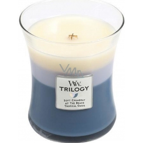 WoodWick Trilogy Beachfront Cottage - Beach Cottage scented candle with wooden wick and lid glass medium 275 g