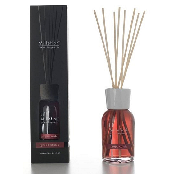 Millefiori Milano Natural Grape Cassis - Grapes and Blackcurrants Diffuser 100 ml + 7 stalks 25 cm long for smaller spaces lasts 5-6 weeks