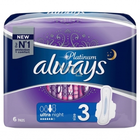 Always Platinum Ultra Night sanitary pads with wings 6 pieces