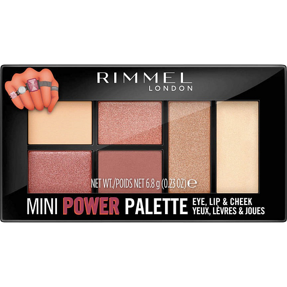 Rimmel London Mini Power Palette eyeshadow, lips, and face palette 006 Fierce 6.8 g