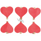 Wooden heart on a peg red 6 cm 6 pieces