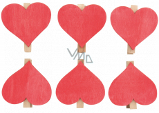 Wooden heart on a peg red 6 cm 6 pieces
