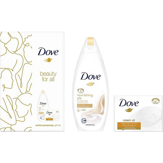 Dove Beauty For All Nourishing Silk shower gel 250 ml + Cream Oil Moroccan Argan Oil toilet soap 100 g, cosmetic set