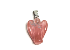 Crystal pink Angel guardian pendant natural stone hand cut 2 - 2,2 cm, stone of stones