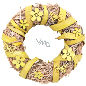 Flower wreath with yellow decorations 25 cm