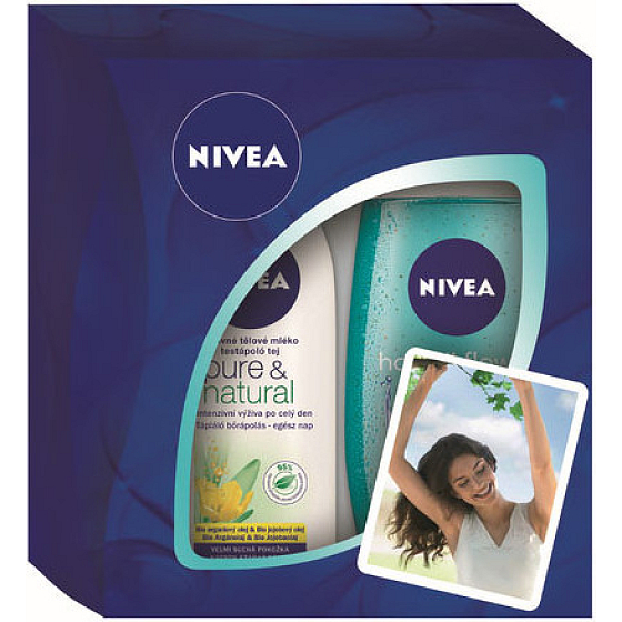 Nivea Pure Nourishing Body Lotion 250 ml + Hawaiian Flower & Oil Shower Gel 250 ml, for women cosmetic set