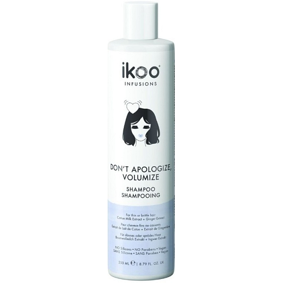 Ikoo Don´t Apologize volumize shampoo for fine hair and split ends of hair, to increase hair volume 250 ml