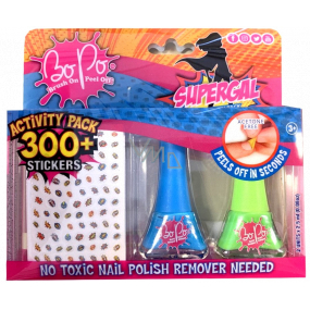 Bo-Po Supergal nail polish peeling blue 2.5 ml + nail polish peeling light green 2.5 ml + nail stickers, cosmetic set for children