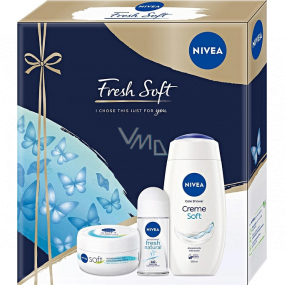 Nivea Fresh Soft Creme Soft shower gel 250 ml + Fresh Natural antiperspirant roll-on 50 ml + Soft moisturizing cream 100 ml, cosmetic set