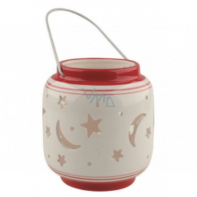 Ceramic Lantern Starry Sky White-Red 11 cm
