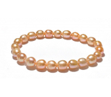 Pink pearl elastic bracelet natural, 7 - 8 mm / 16 - 17 cm, symbol of femininity, brings admiration