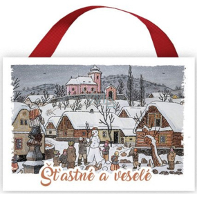 Nekupto Wooden sign Josef Lada Snowy village 10 x 7 x 0,5 cm