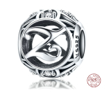 Sterling silver 925 Magic alphabet letter Z + cubic zirconia, bead for bracelet