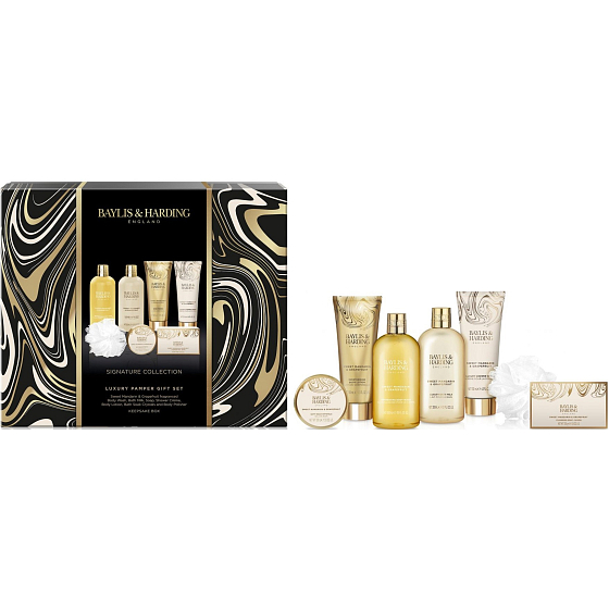 Baylis & Harding Tangerine and Grapefruit shower gel 300 ml + shower cream 130 ml + body lotion 130 ml + bath foam 300 ml + solid soap 100 g + bath crystals 100 g + bath sponge, cosmetic set for women