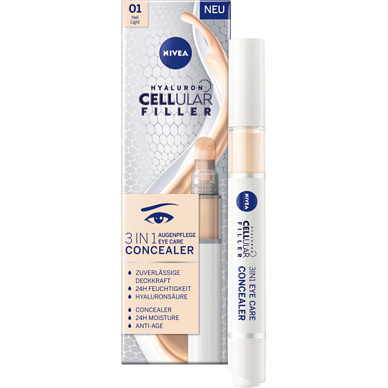 Nivea Hyaluron Cellular Filler Cushion Tinted Eye Cream in Sponge 3-in-1, 01 Light Shade, 4 ml