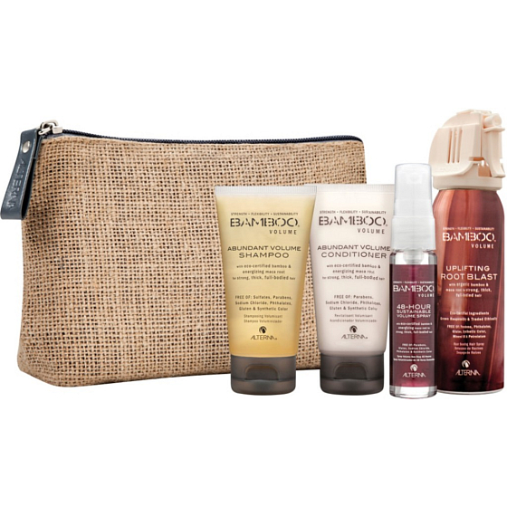 Alterna Bamboo Volume Transformation Kit Abundant shampoo 40 ml, Abundant Volume conditioner 40 ml, Uplifting spray 75 ml, Sustainable Volume spray 25 ml, for maximum volume travel gift set