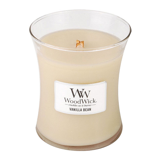 WoodWick Vanilla Bean - Vanilla pod scented candle with wooden wick and lid glass medium 275 g