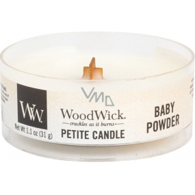 WoodWick Baby Powder - Baby powder scented candle with wooden wick petite 31 g